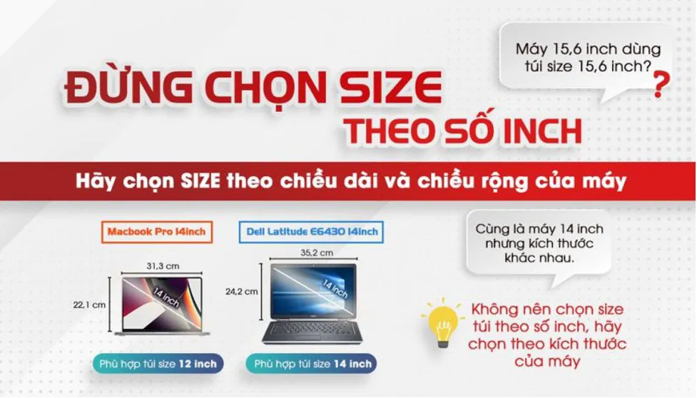 size túi chống sốc laptop theo mẫu