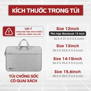 size túi chống sốc laptop